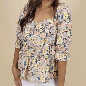 NEW Made with Love Boutique Floral Peplum Blouse